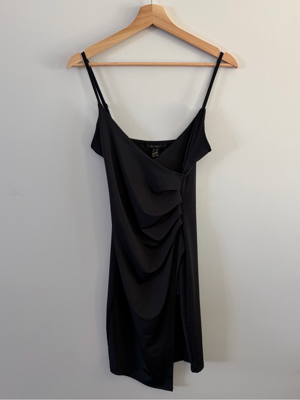 Black Draped Slip Dress with Spaghetti Straps